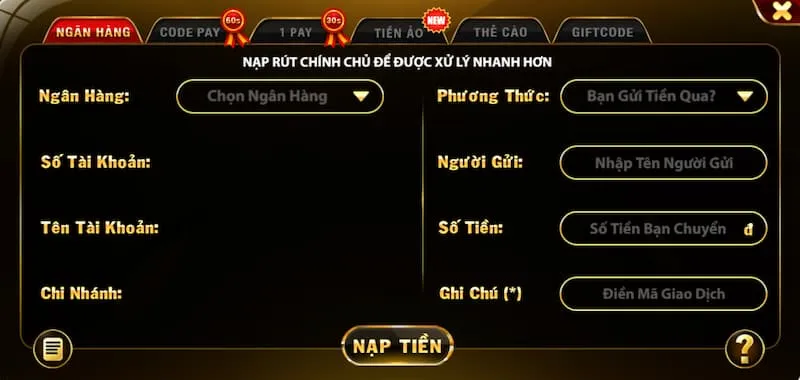 Nạp tiền vào cổng game bài uy tín